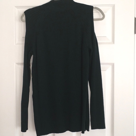 Chico’s Forest Green Mock Turtleneck Cold Shoulder Sweater. - Picture 2 of 5